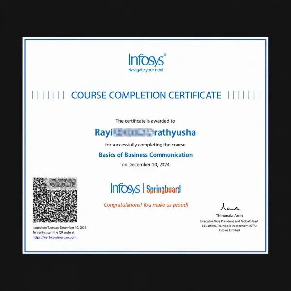 Infosys Certificate